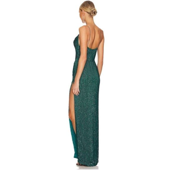 NWT Retrofete Katya Side Slit Evening Gown Large Revolve Green Sequins - Picture 6 of 15